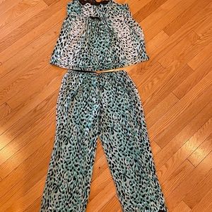 Lingerie Betsy Johnson 2 Piece, Size Small Black & Aqua Leopard Print.